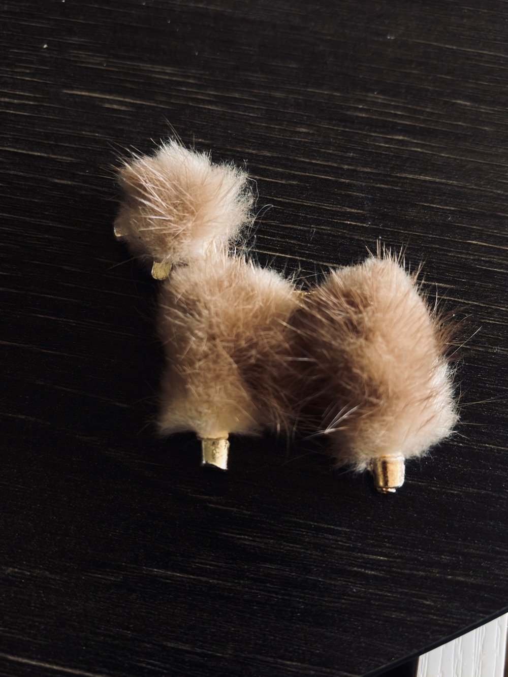 Vintage Brooch Plush Faux Fur Dog Pom Beige